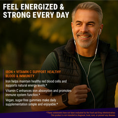New Elements vegan iron gummies, non-GMO and plant-based for mindful wellness.