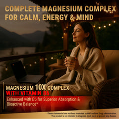 New Elements Magnesium 10X bottle with glass of water during evening routine.