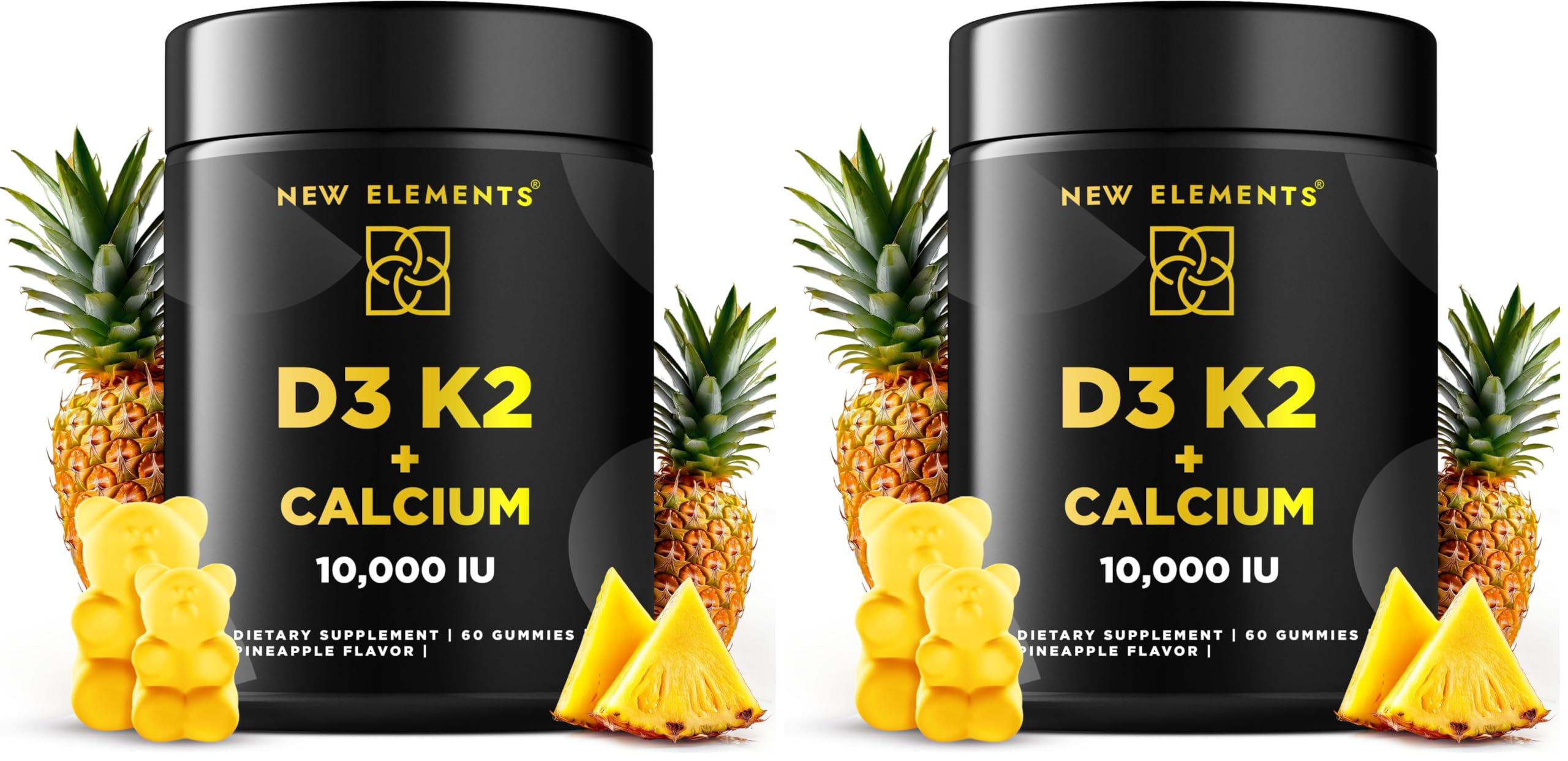 New Elements Vitamin D3 K2 Gummies bottle front for daily bone support
