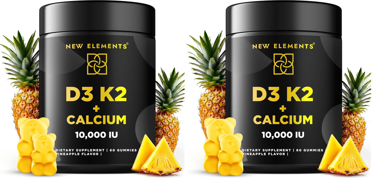 New Elements Vitamin D3 K2 Gummies bottle front for daily bone support