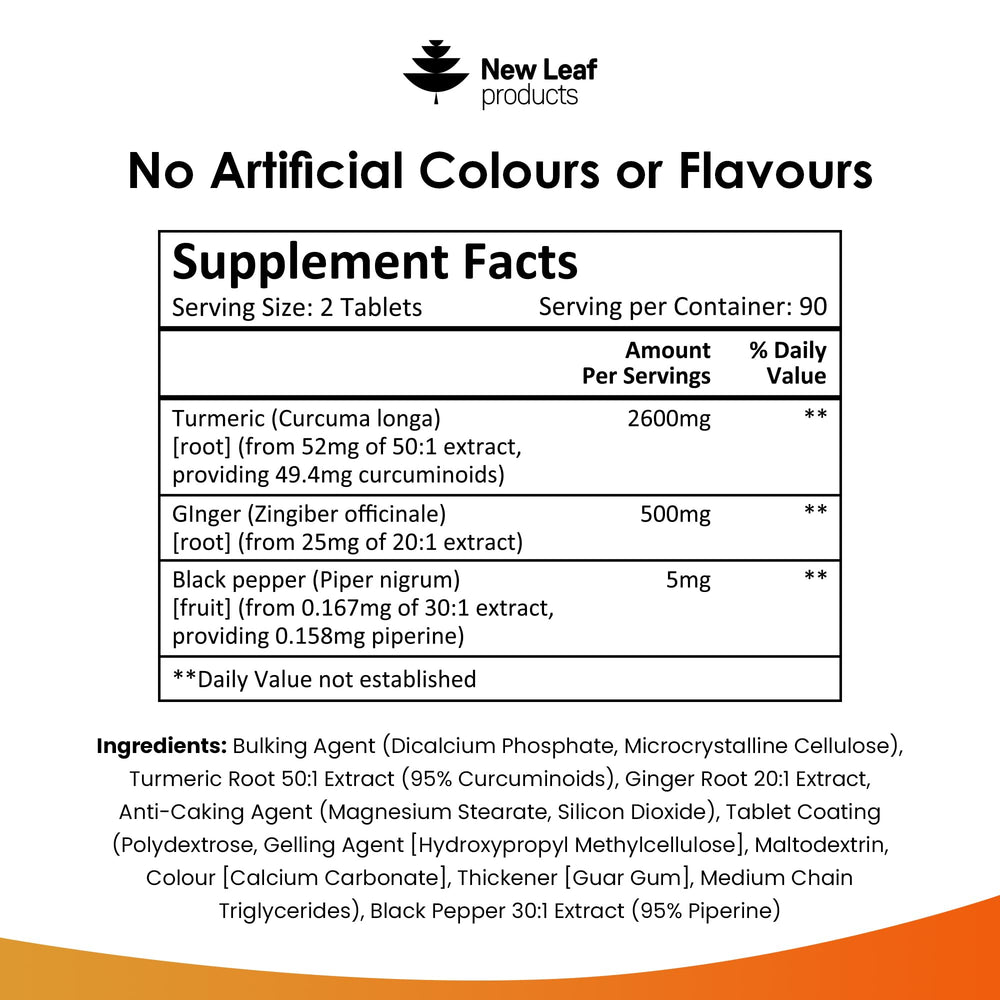 New Leaf Turmeric Tablets ready for daily routine with glass