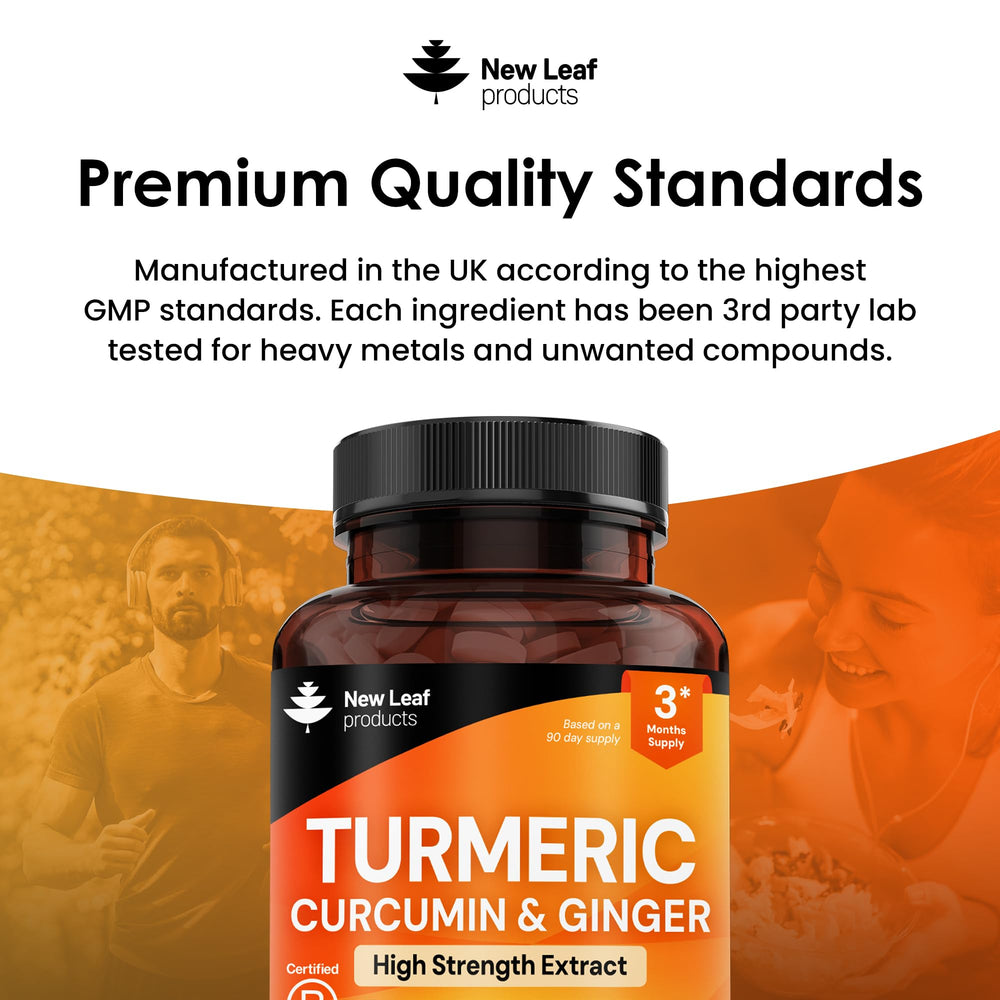 New Leaf Turmeric Tablets label detail communicates safety and three-month value