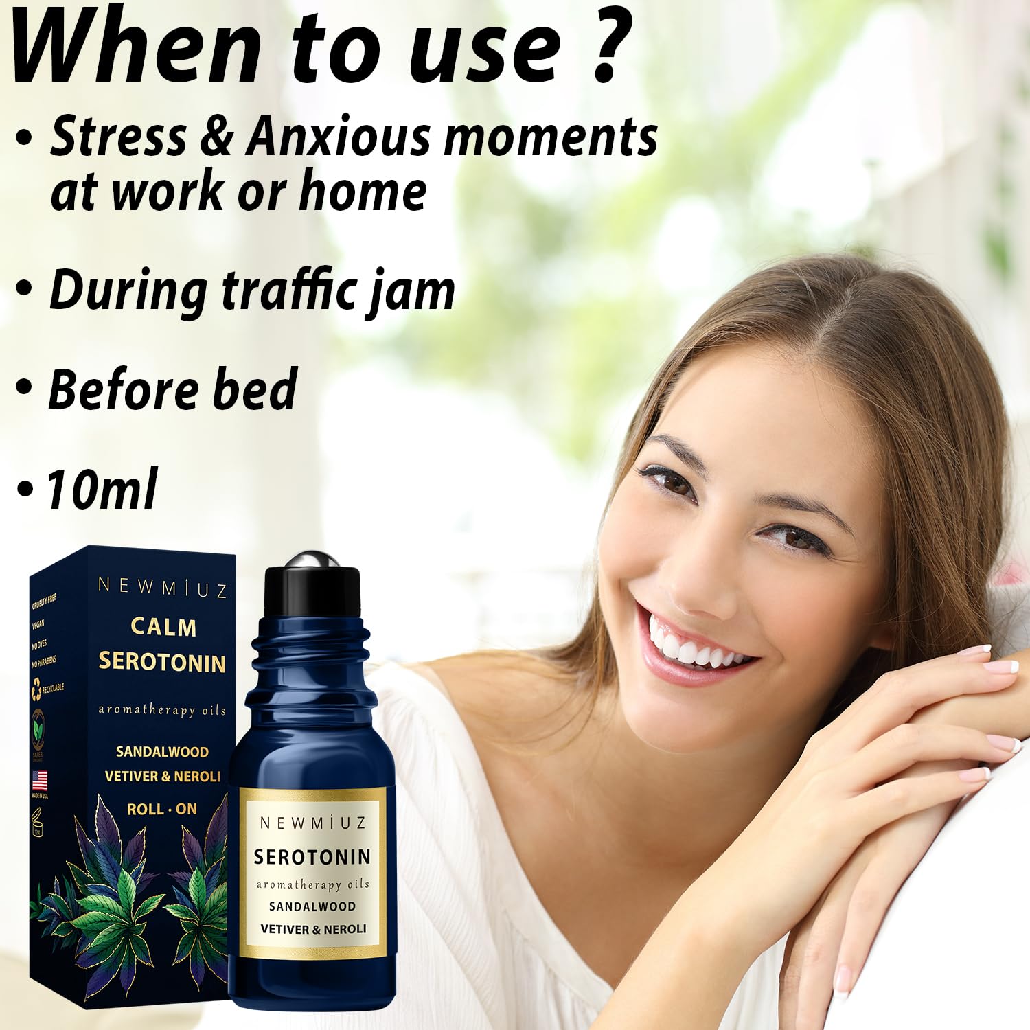 New Miuz Calm Roll-On Neroli blend with a soothing scent.