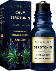 New Miuz Calm Roll-On Sandalwood Vetiver bottle close-up for relaxation.