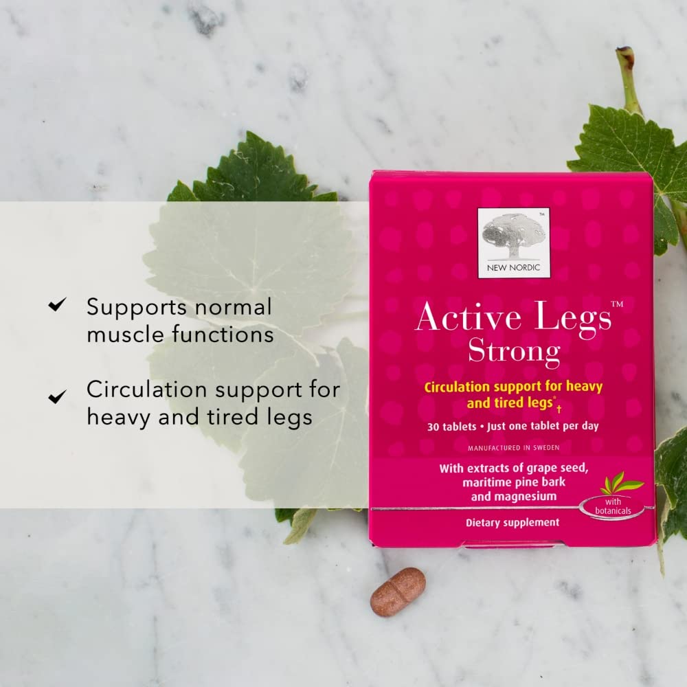 New Nordic Active Legs bottle closeup on label, emphasizing vegan non-GMO formula