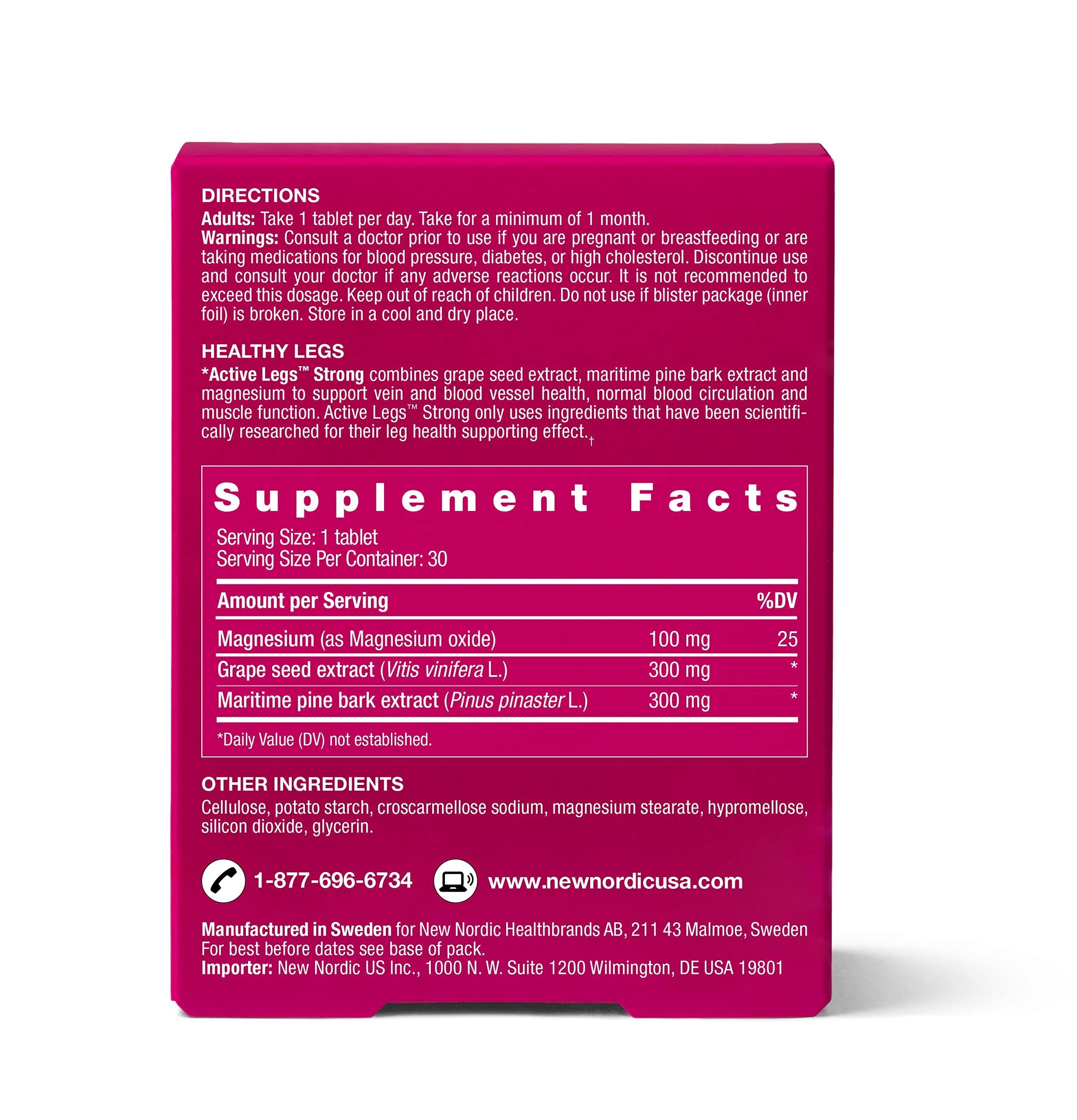 New Nordic Active Legs maritime pine bark focus highlights plant-based ingredients