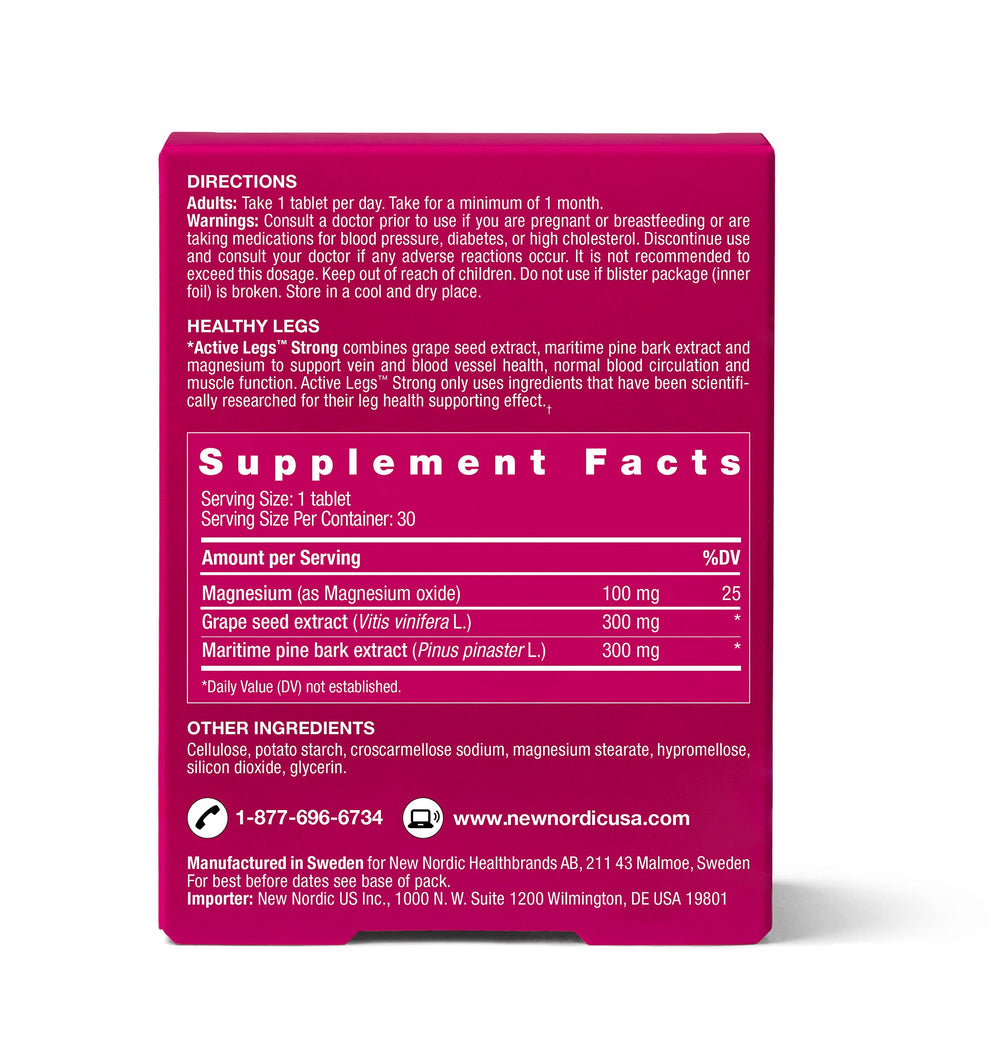 New Nordic Active Legs maritime pine bark focus highlights plant-based ingredients