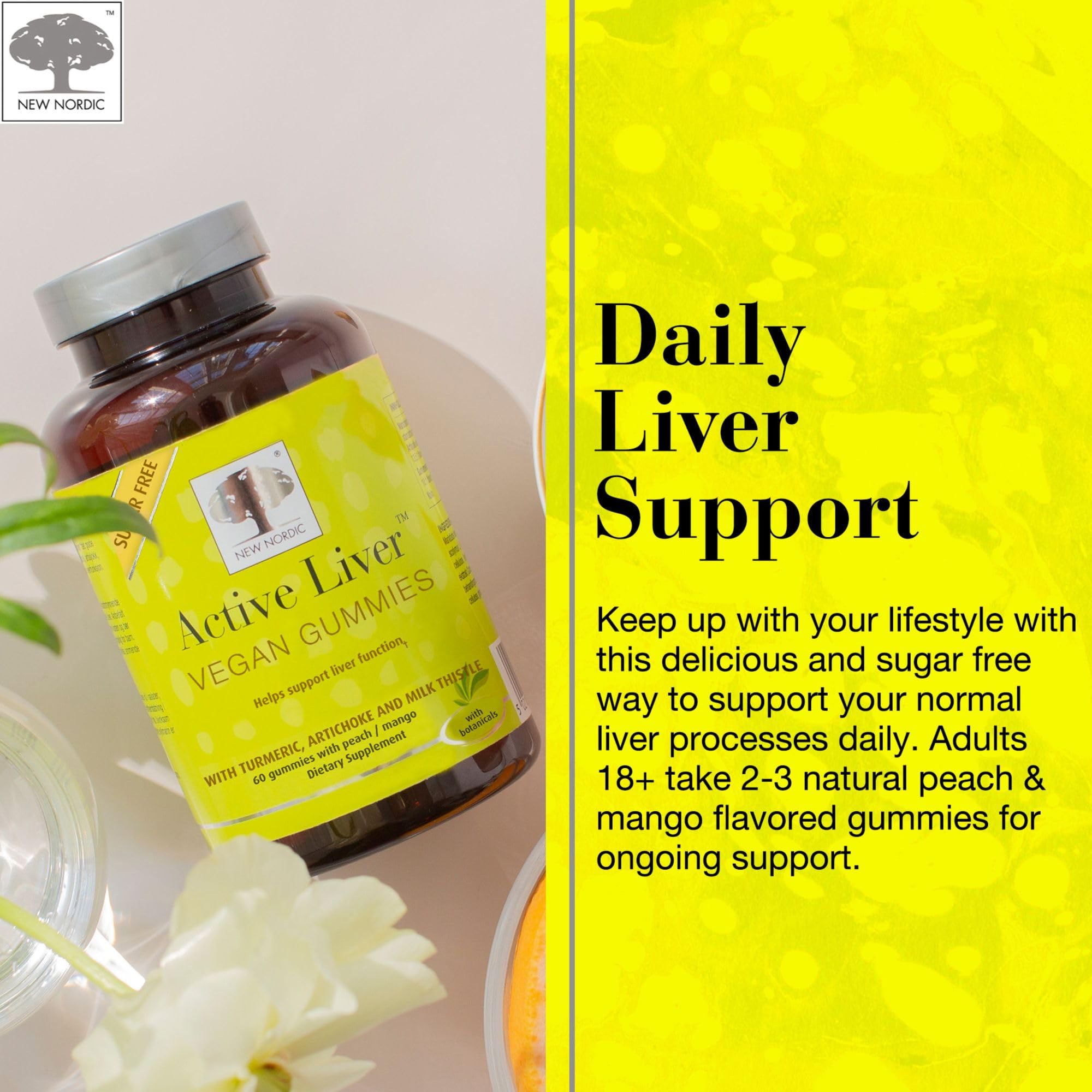 NEW NORDIC vegan, non-GMO formula in liver support gummies.