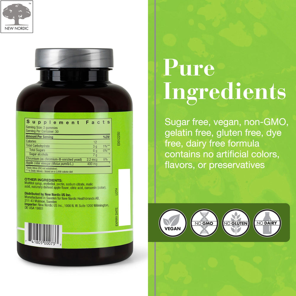 NEW NORDIC Apple Cider Vinegar Gummies gluten-free label for allergen-conscious use