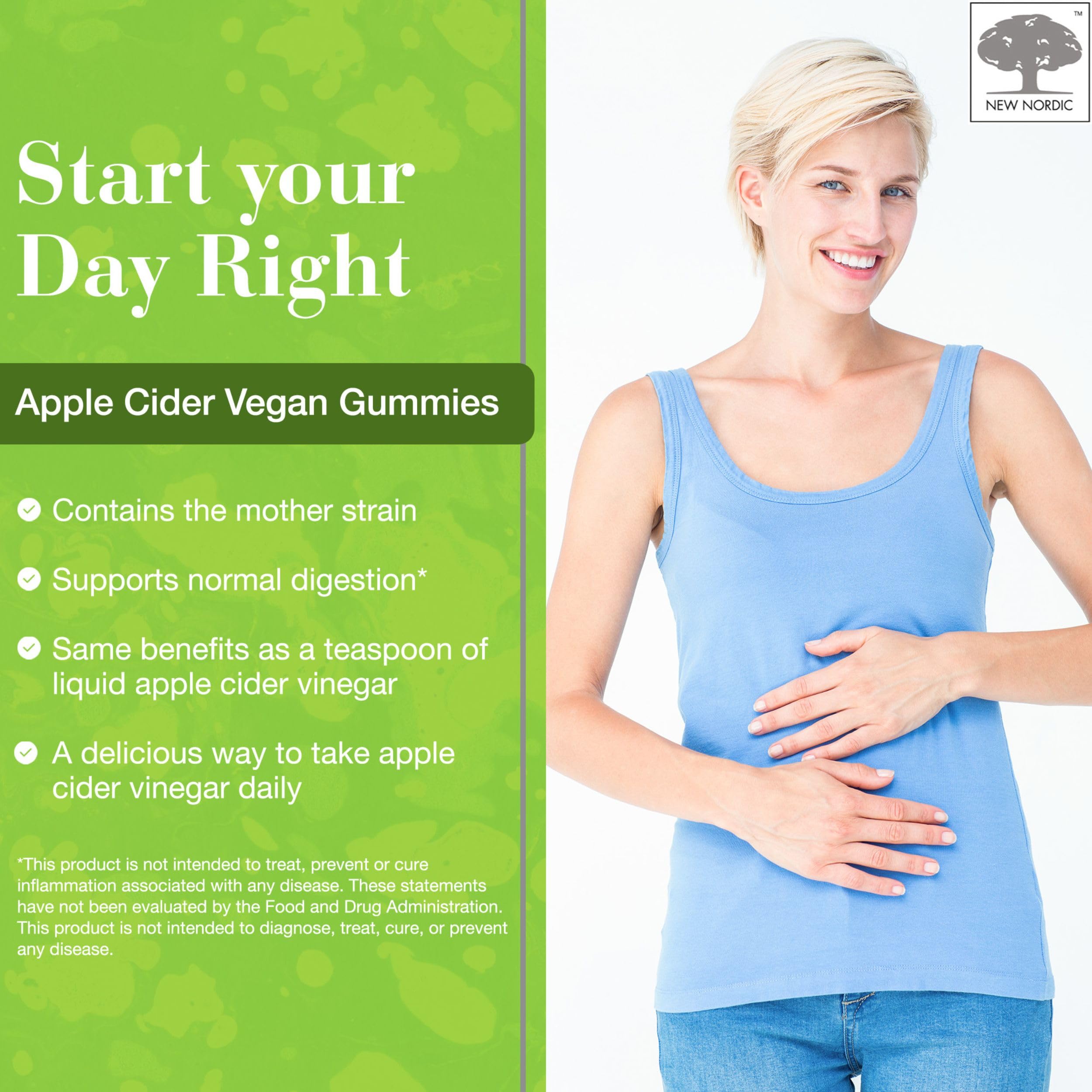 NEW NORDIC Apple Cider Vinegar Gummies label closeup emphasizing clean ingredients