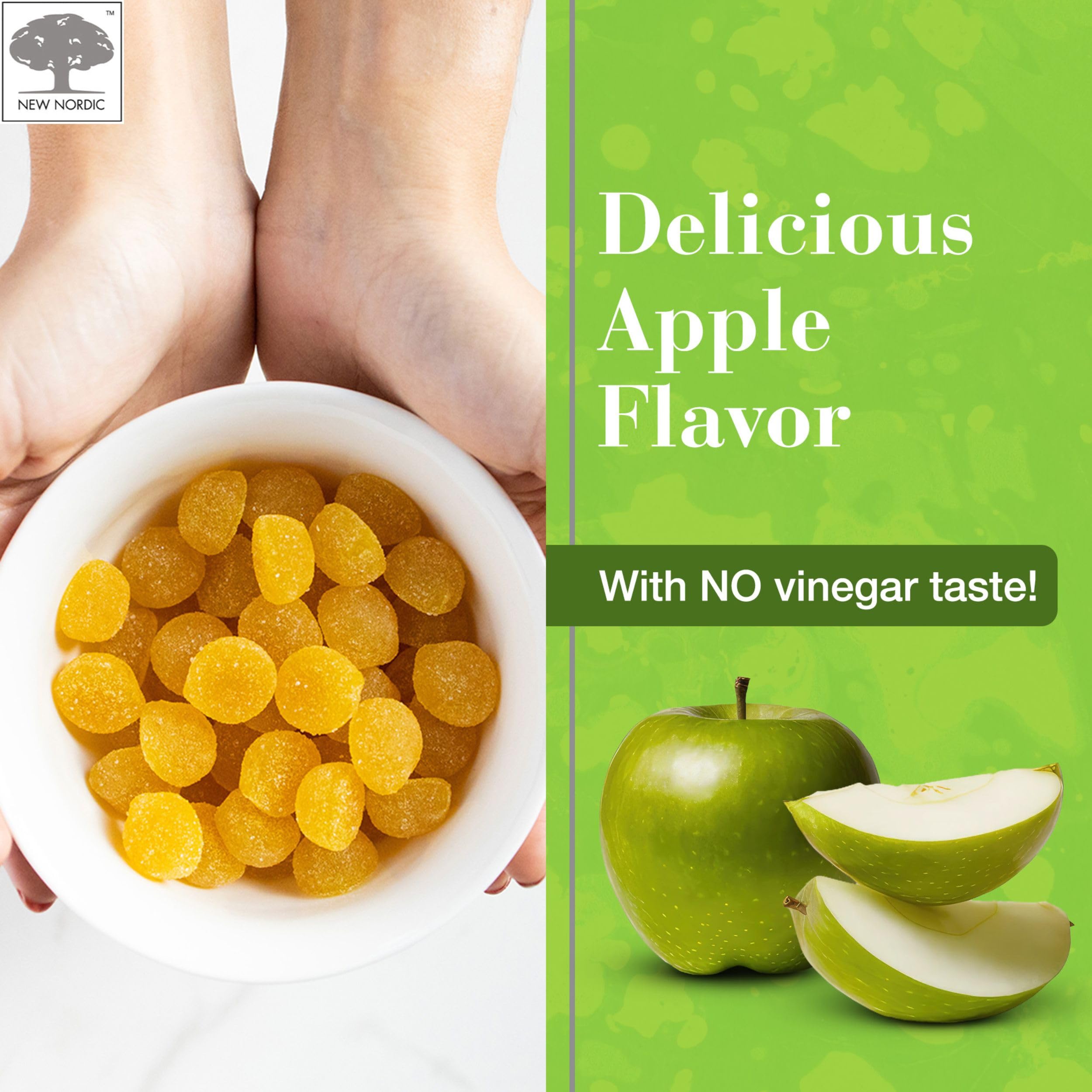 NEW NORDIC Apple Cider Vinegar Gummies with Mother strain icon signaling natural benefits