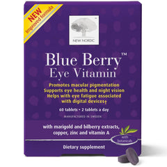NEW NORDIC Blue Berry Eye Vitamin bottle for daily eye health support.