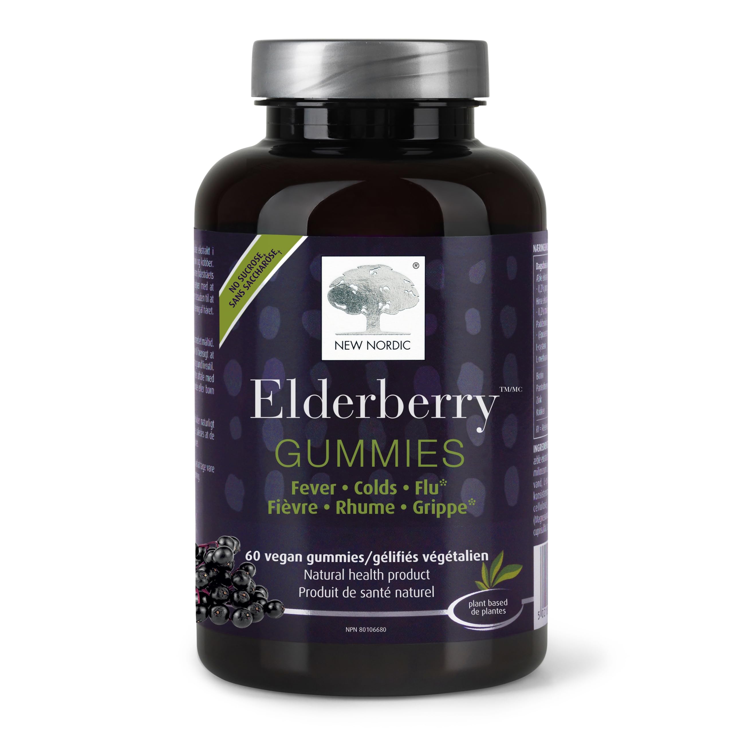 NEW NORDIC Elderberry Vegan Gummies bottle front for immune support and sugar-free treat