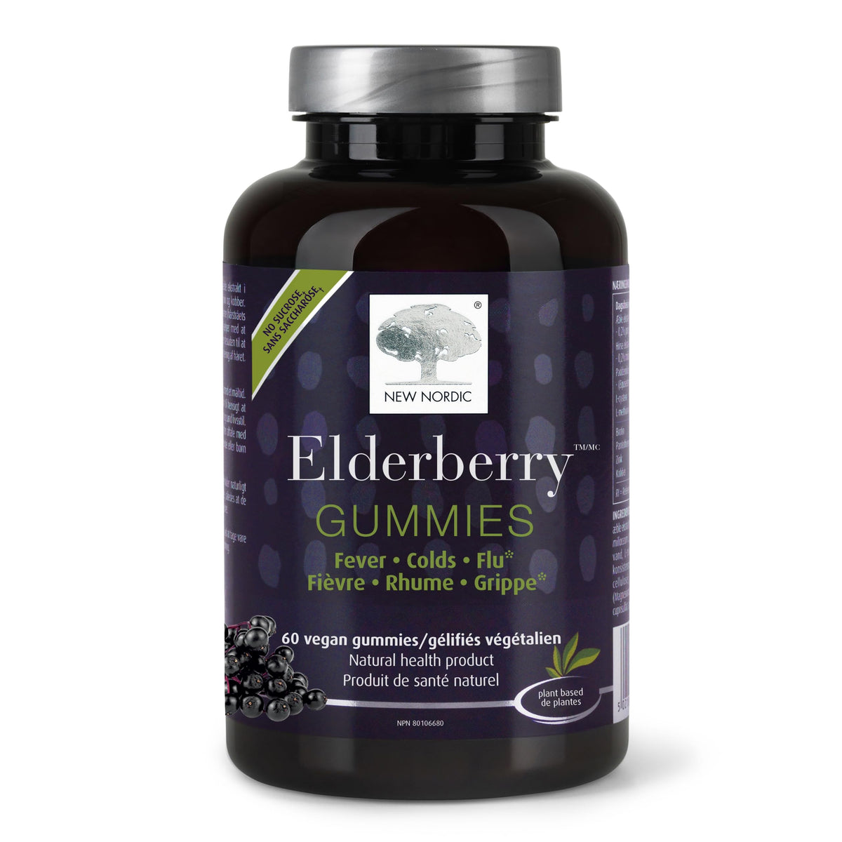 NEW NORDIC Elderberry Vegan Gummies bottle front for immune support and sugar-free treat