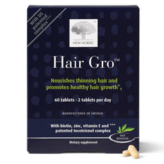 NEW NORDIC Hair GRO bottle front highlights potential for hair growth