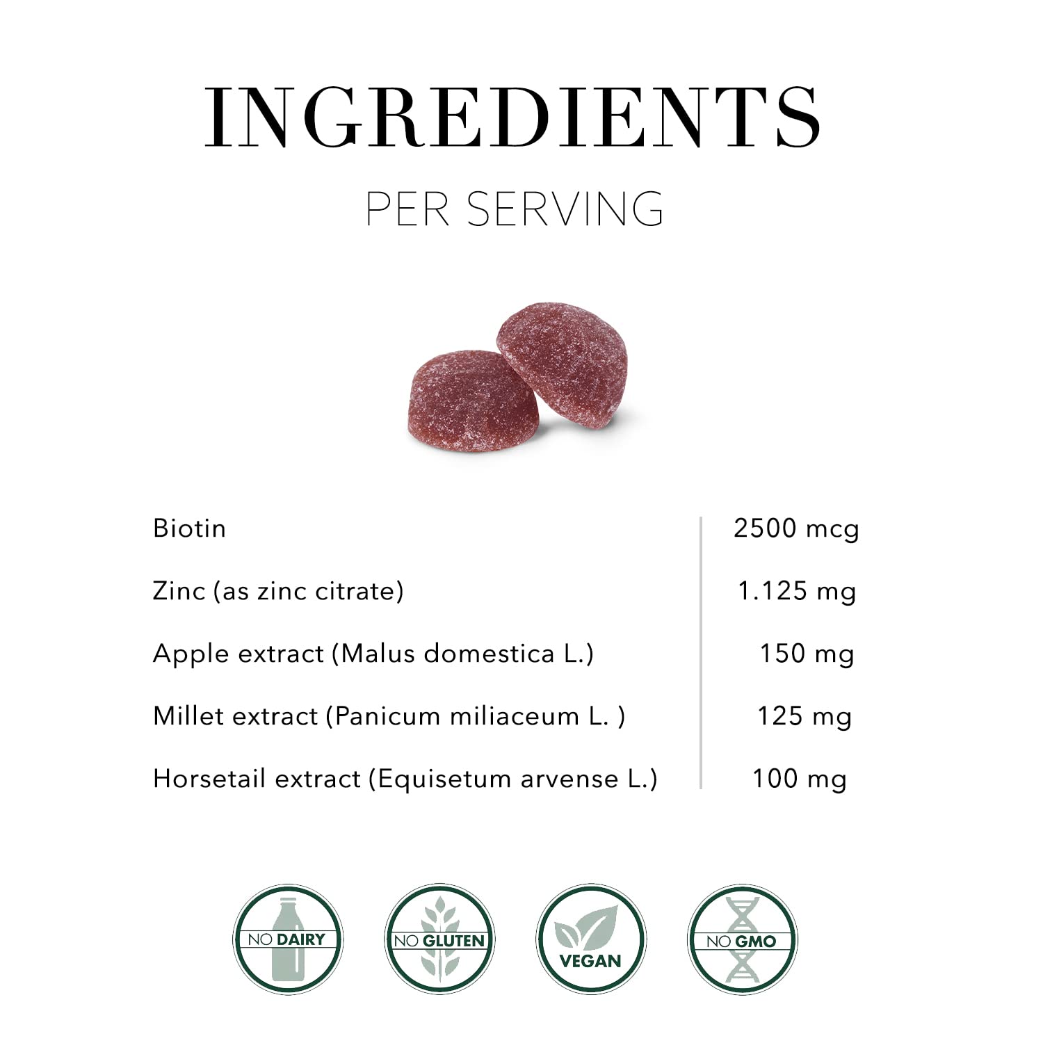 New Nordic Hair Volume Gummies ingredients: biotin, horsetail, millet extracts.