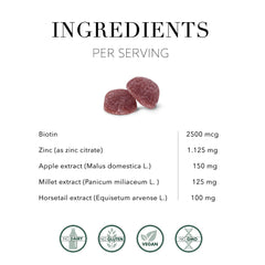 New Nordic Hair Volume Gummies ingredients: biotin, horsetail, millet extracts.