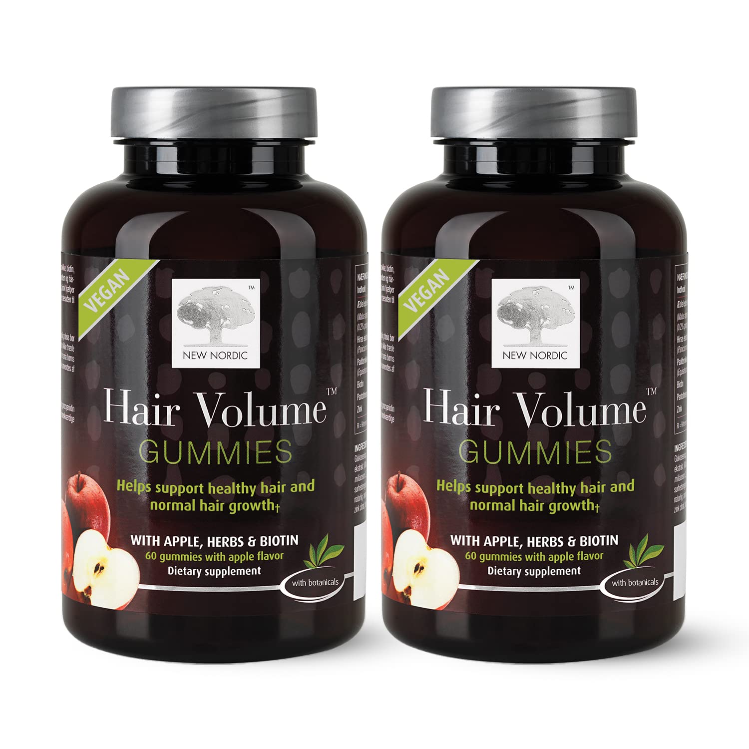 New Nordic Hair Volume Gummies bottle with apple flavor and biotin support.