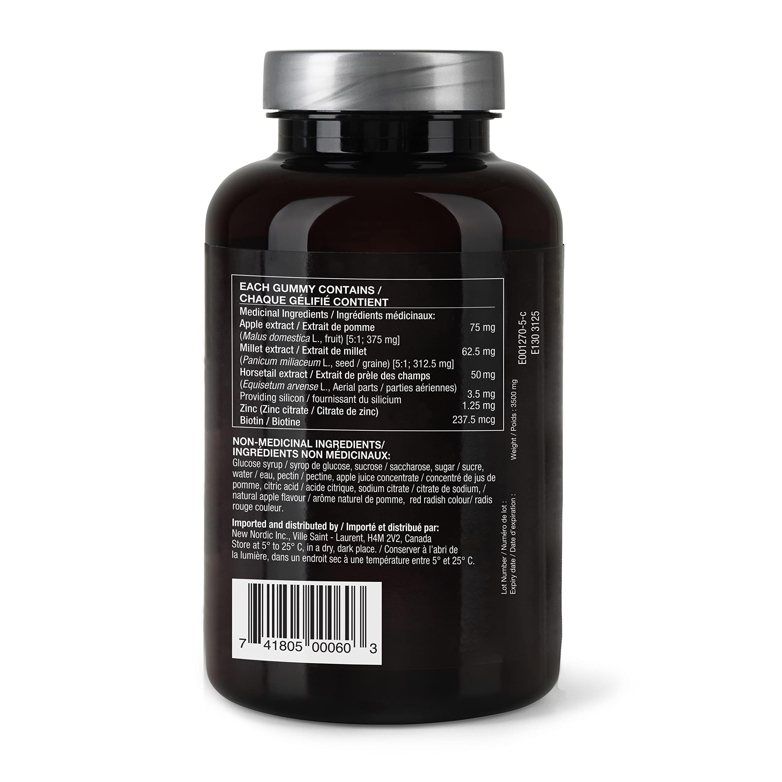 NEW NORDIC Hair Volume Gummies label shows no artificial flavors or colors.