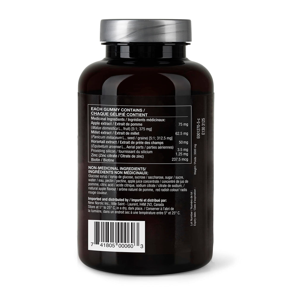 NEW NORDIC Hair Volume Gummies label shows no artificial flavors or colors.
