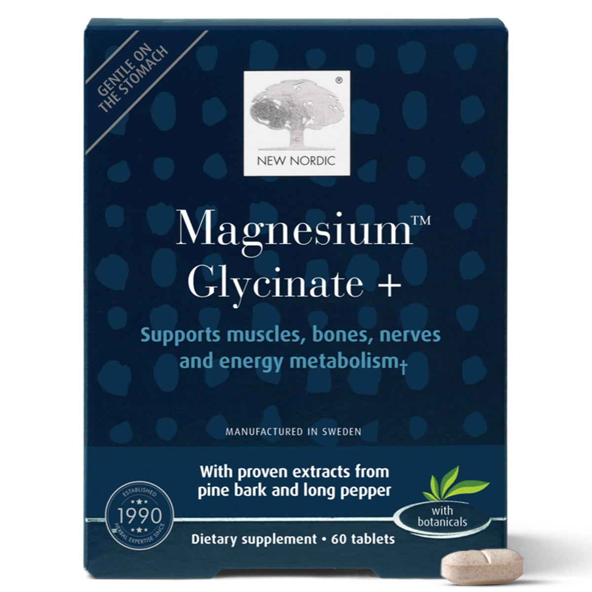 NEW NORDIC Magnesium Glycinate bottle front shows 30 servings for daily support.