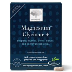 NEW NORDIC Magnesium Glycinate bottle front shows 30 servings for daily support.