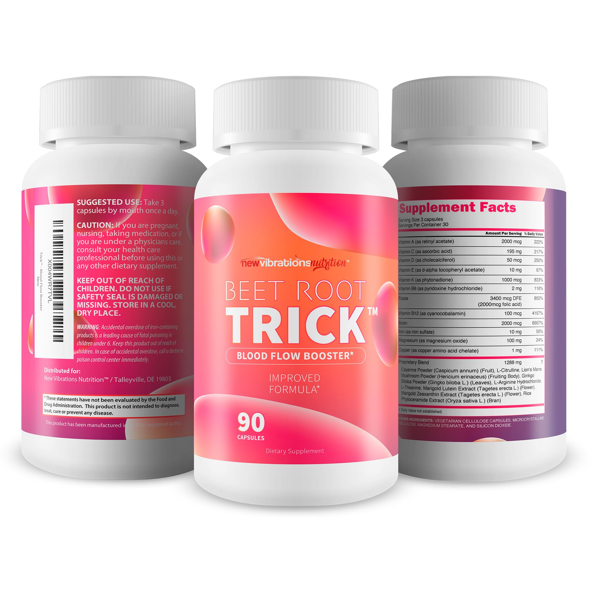 Beet Root Trick label detail with dosage and benefits.