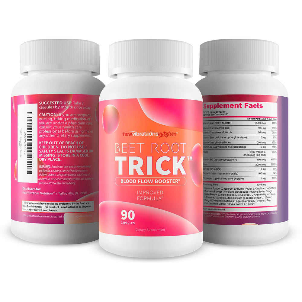 Beet Root Trick label detail with dosage and benefits.