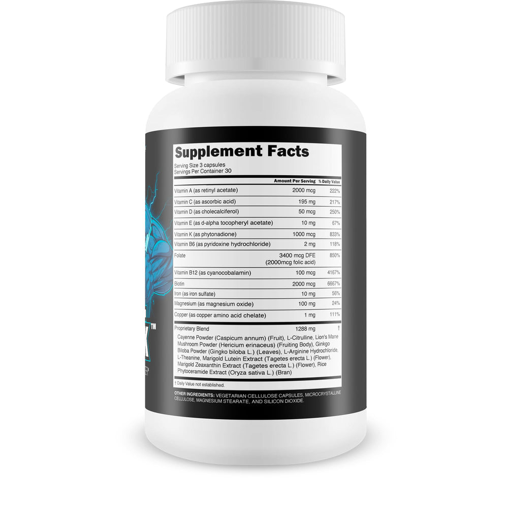 Bull Trick ingredients label highlighting L-Arginine and L-Citrulline for NO support.