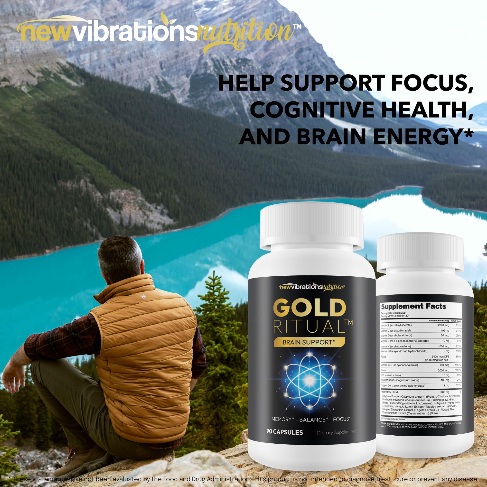 New Vibrations Gold Ritual lifestyle shot conveys calm focus during work