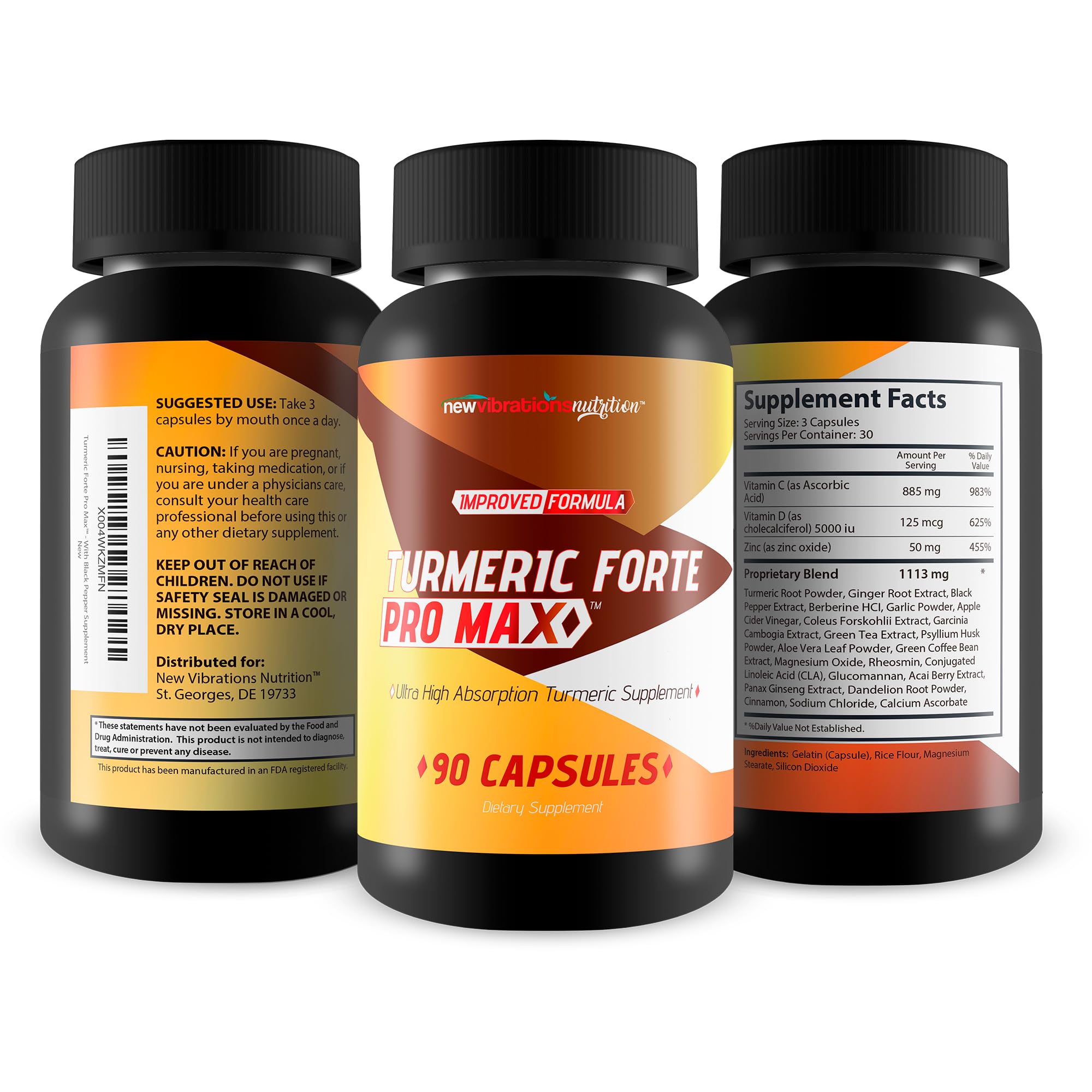 New Vibrations Nutrition Turmeric Forte Pro Max black pepper visual emphasizing absorption
