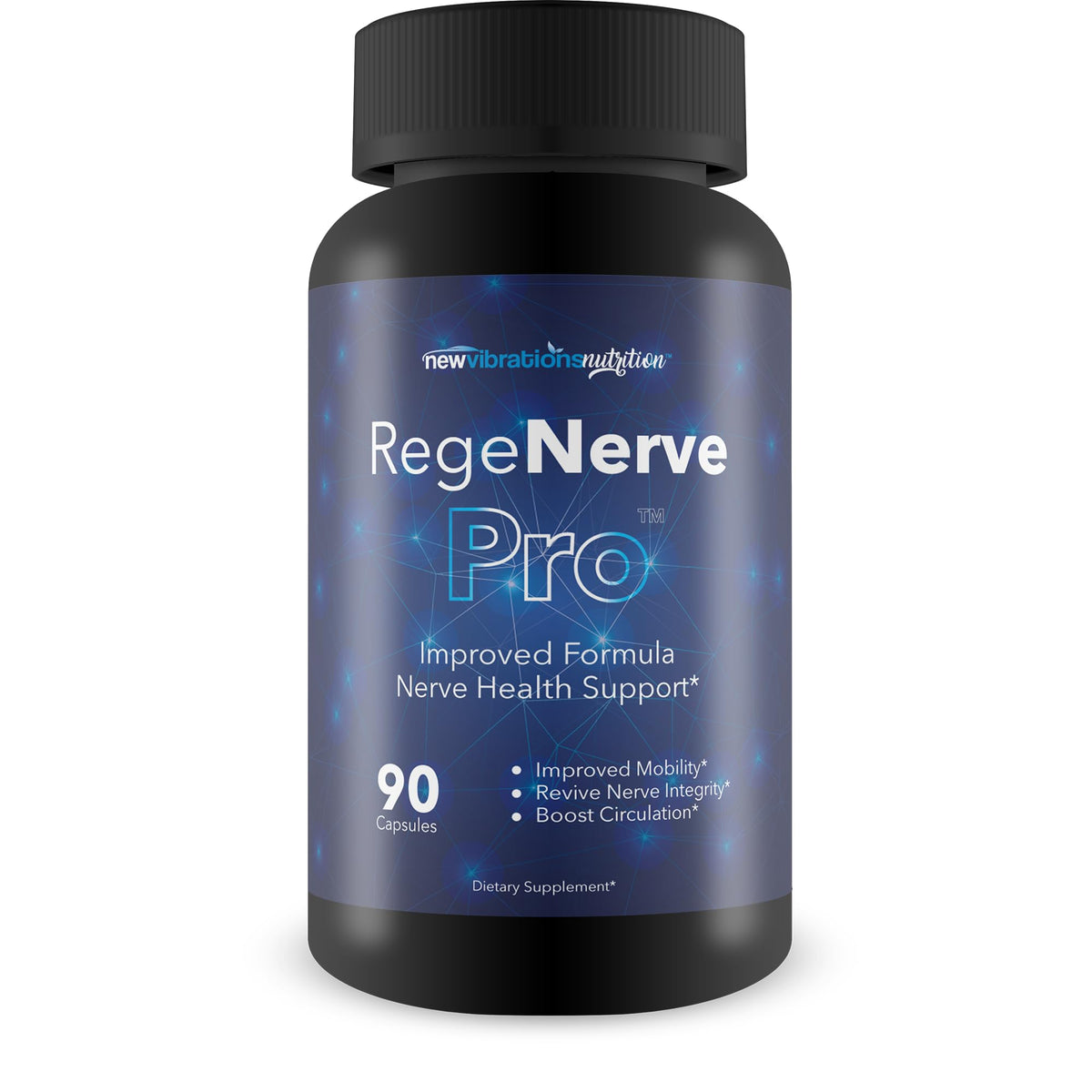 New Vibrations Regenerve Pro bottle pour supports daily nerve health.