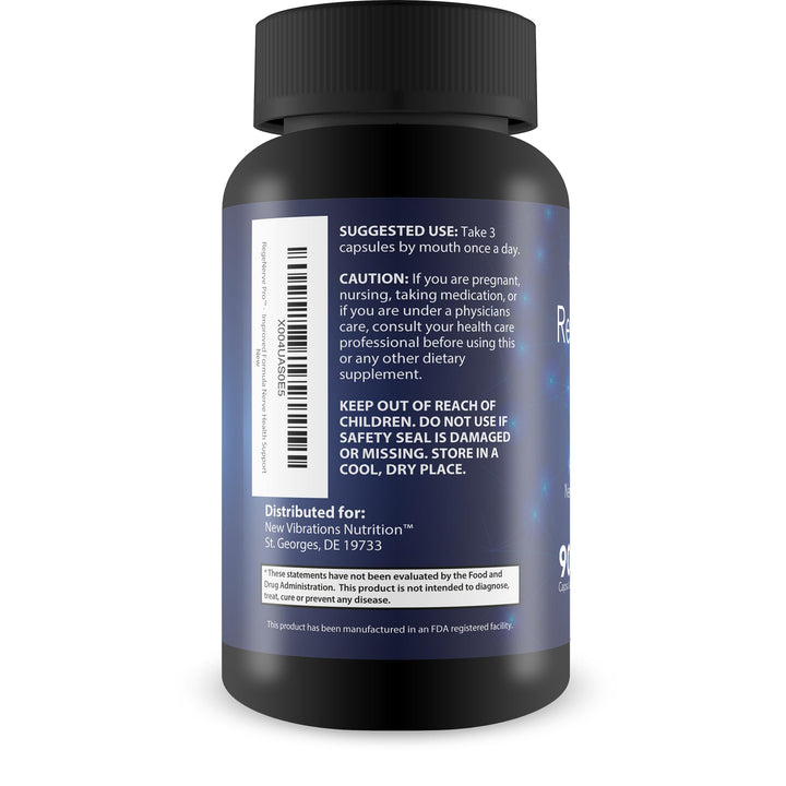 New Vibrations Regenerve Pro label detail highlights turmeric and magnesium.