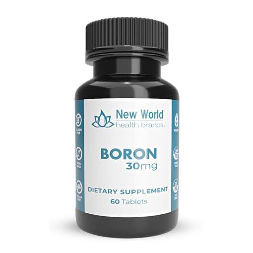 New World Health Boron mineral bottle with tablets for daily bone support.