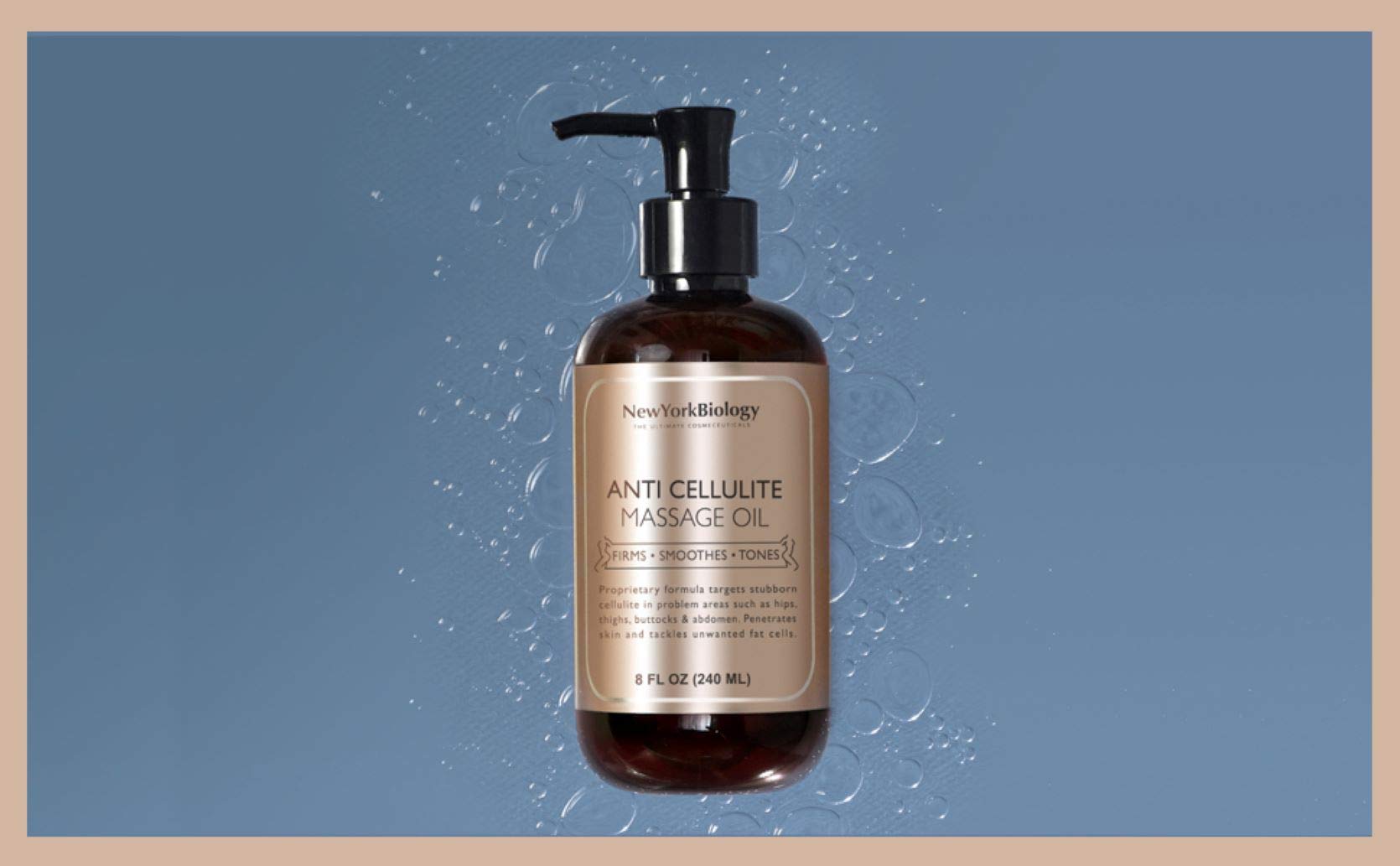 New York Biology Anti Cellulite Oil used with cellulite massager for improved skin texture