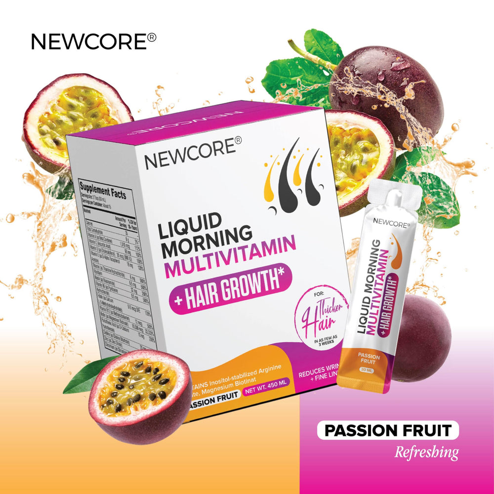 NEWCORE Daily use routine with bottle and glass suggesting easy daily intake