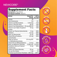 NEWCORE Liquid Multivitamin for Women pour shot emphasizes easy daily use