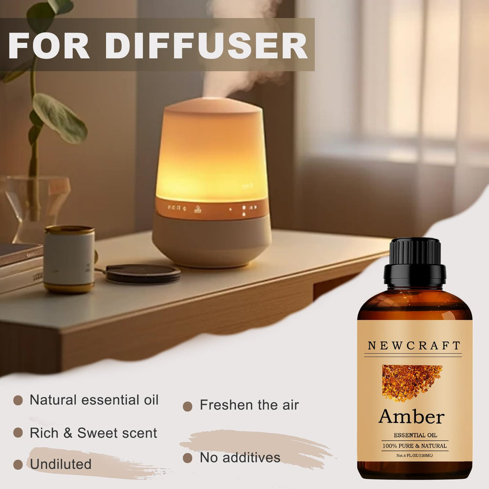 NewCraft Amber Essential Oils diffuser usage scene showing aroma release.