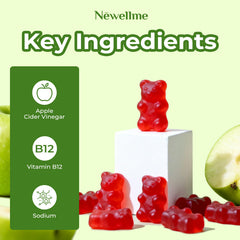 NEWELLME ACV Gummies with B12 close-up highlighting energy metabolism
