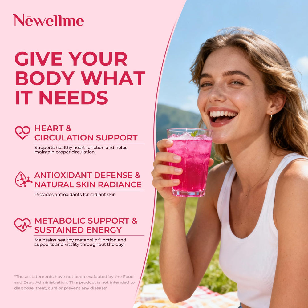 Refreshing berry splash featuring NEWELLME Balance Master Super Reds for flavor and refreshment