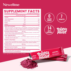NEWELLME Balance Master Super Reds label close-up showing vegan and non-GMO attributes