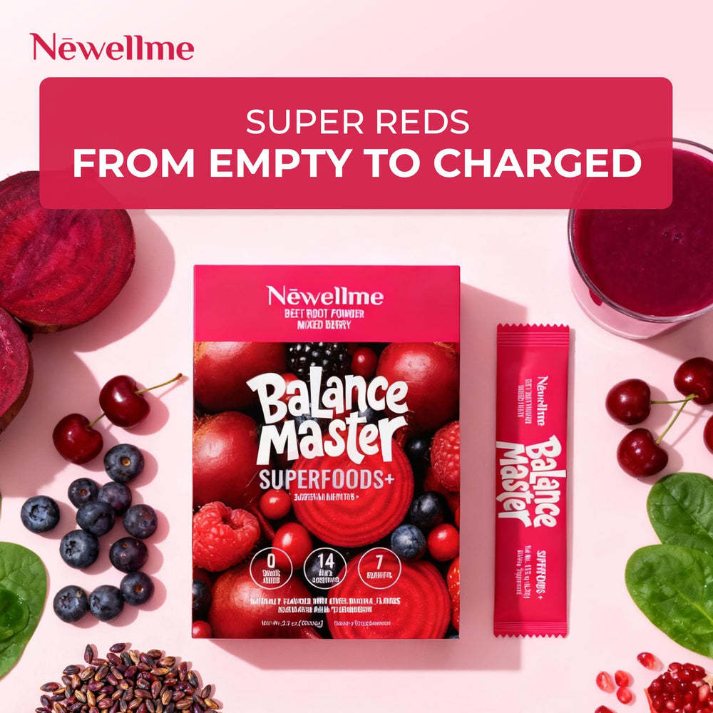 NEWELLME Balance Master Super Reds stick packs for on-the-go nutrition and hydration