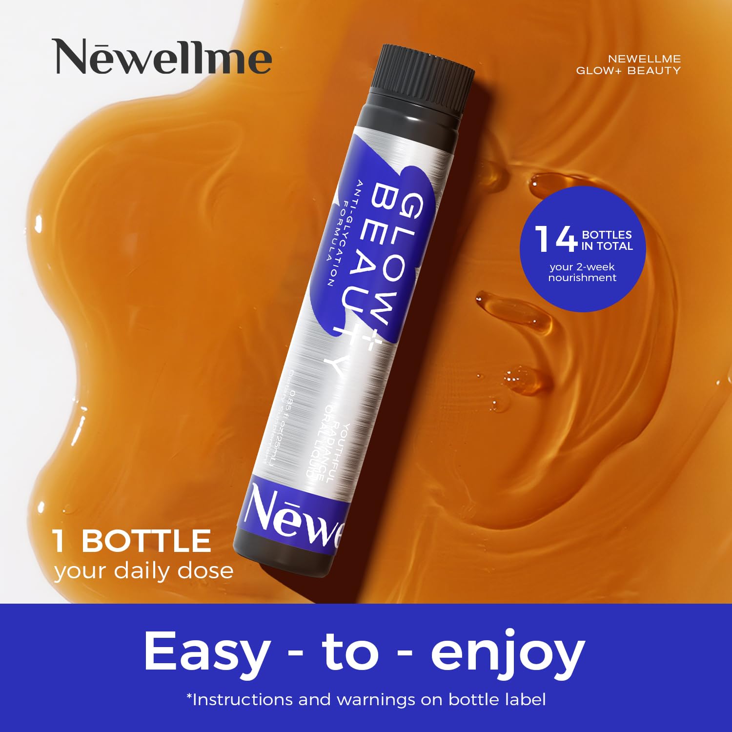 NEWELLME Glow+Beauty hyaluronic acid focus on moisture retention for supple skin.