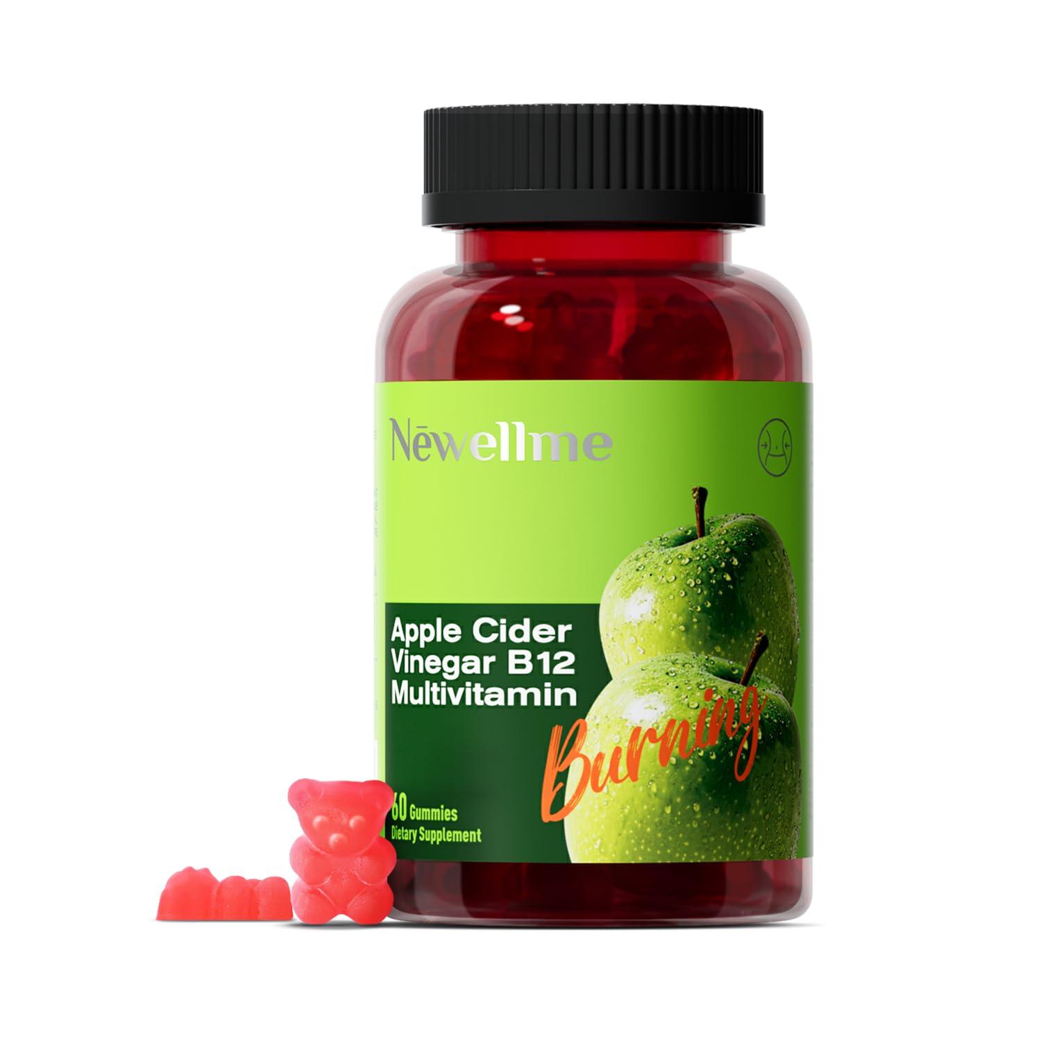 NEWELLME sugar-free ACV gummies bottle with The Mother and B12 for daily wellness and digestion.