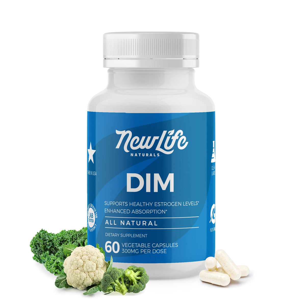 NewLife Naturals DIM supplement bottle for daily hormonal balance support.
