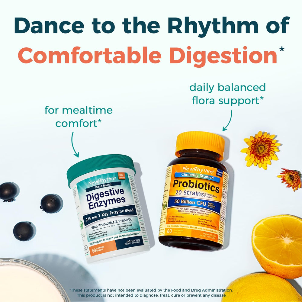 NewRhythm Digestive Enzymes capsules in hand for meals