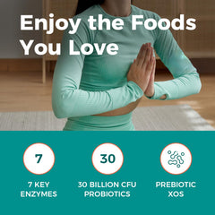 NewRhythm Digestive Enzymes ingredients panel lists seven plant enzymes