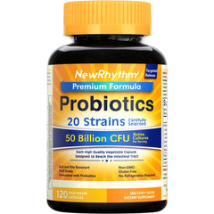 NewRhythm Probiotics 50B bottle front view highlights daily gut balance.