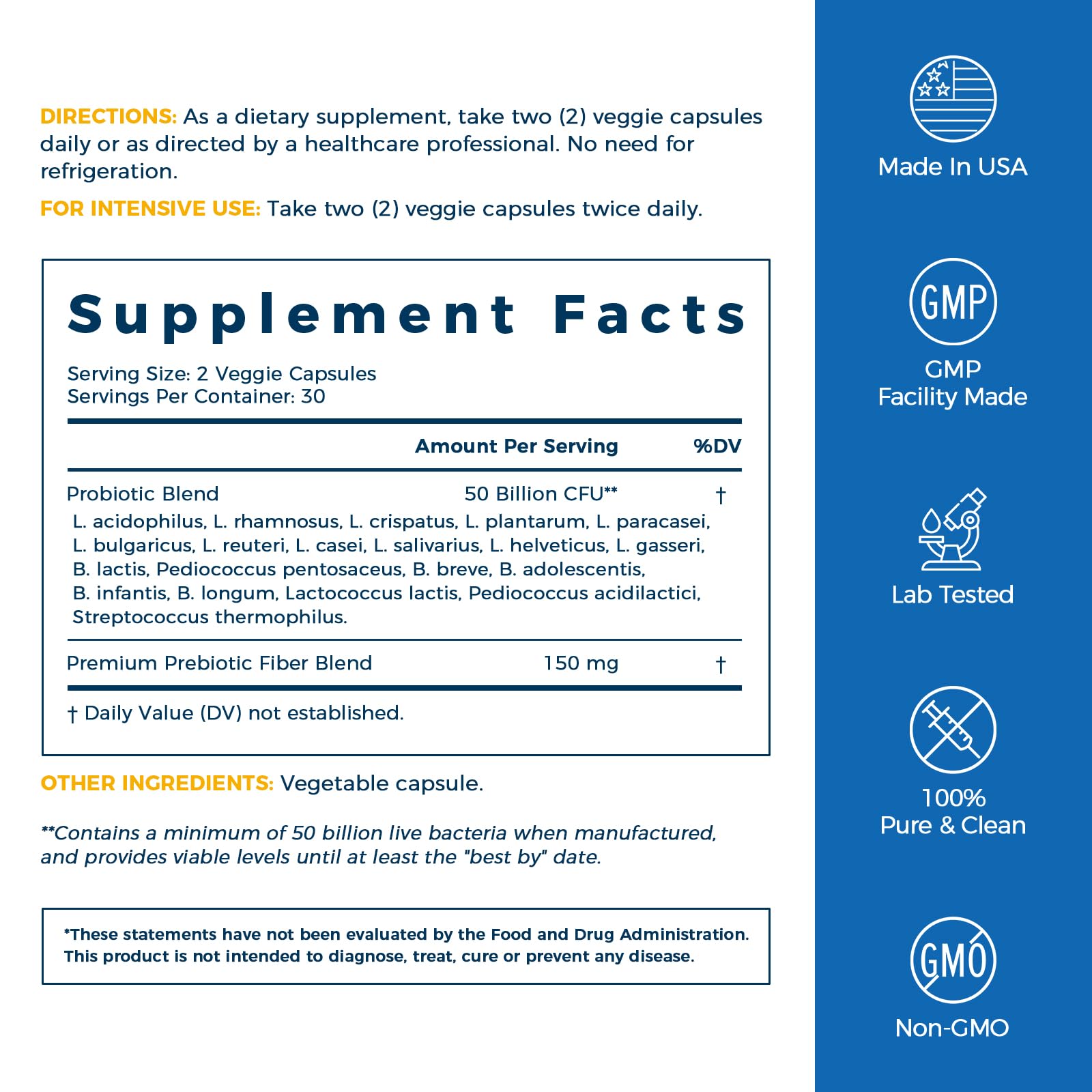 NewRhythm Probiotics gluten-free and non-GMO badge communicates dietary compatibility.