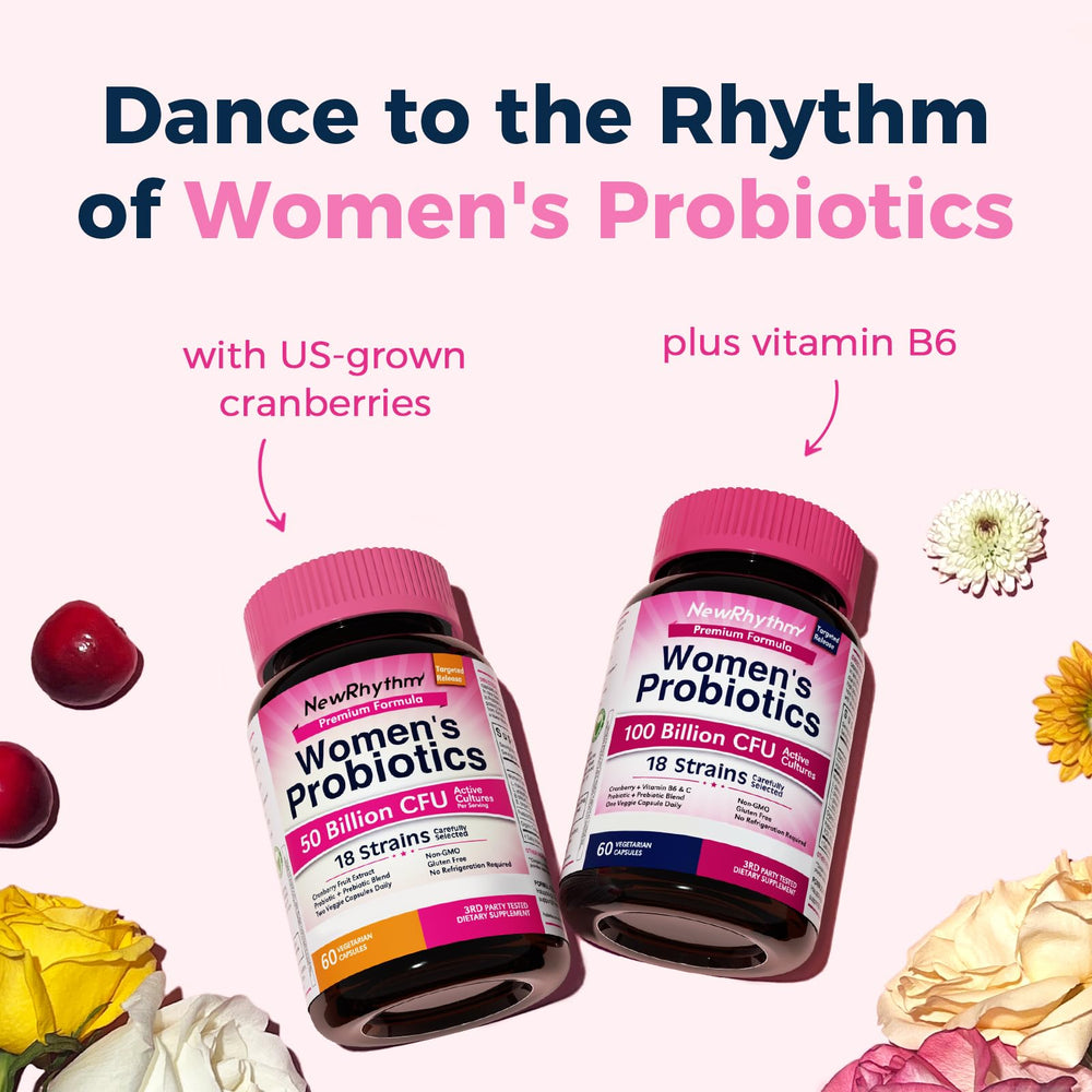 NewRhythm vegan, non-GMO, dairy-free probiotic packaging.